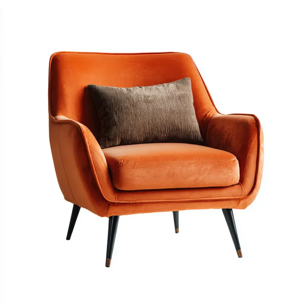 Sillón Tapizado Terciopelo 85x80x75 cm - Naranja - Estilo Retro