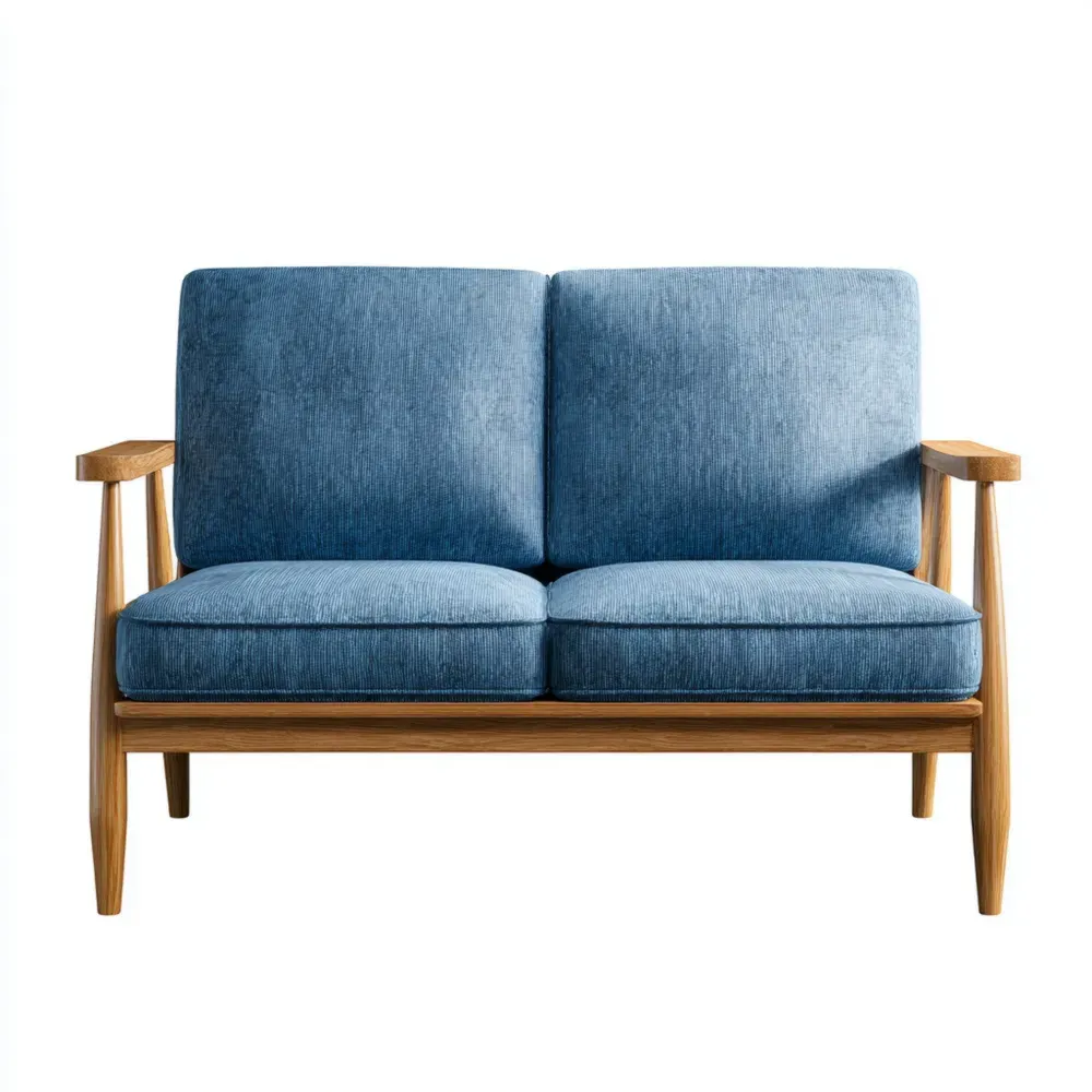 Sofá de dos plazas 120x75x80 cm Tapizado de Tela Azul Estructura de Madera - Diseño Clásico