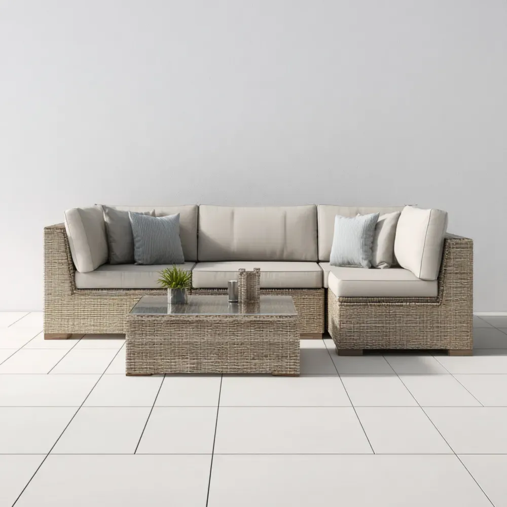 Set de Sofás Modulares de Jardín Ratán Sintético 220x85x66 cm Crema – Diseño Contemporáneo