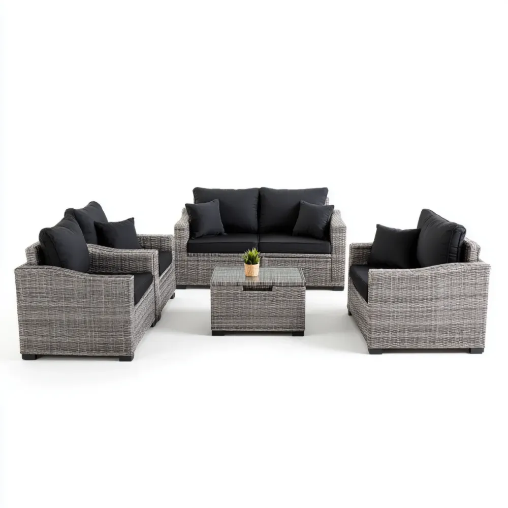 Conjunto de Sofás de Jardín Ratán Sintético 140x80x70 cm Cojines - Gris Oscuro - Diseño Moderno