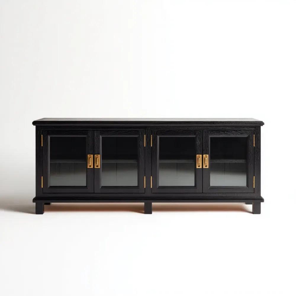 Mueble de TV de Madera con Vidrio 180x40x60 cm - Negro