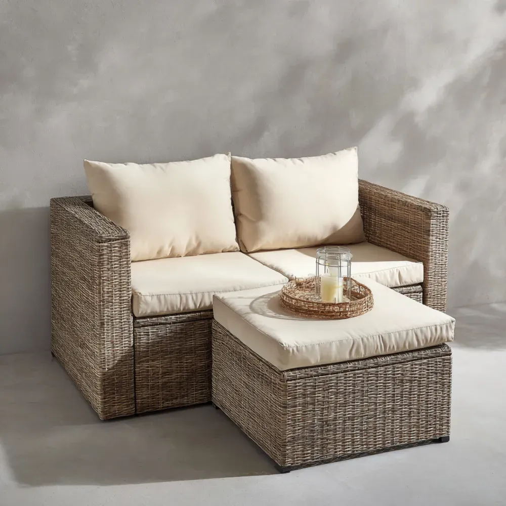 Conjunto de sofás de ratán sintético 70x70x65 cm – Beige – Diseño moderno