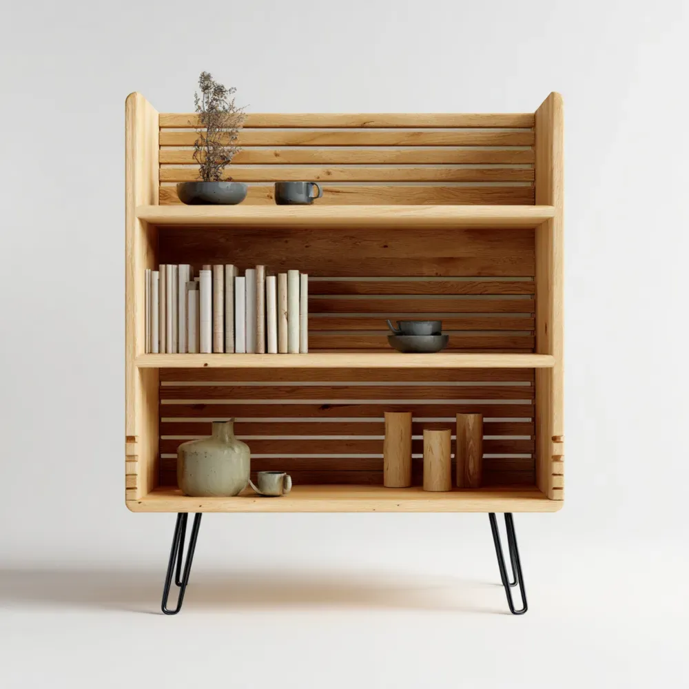 Estantería de madera con patas metálicas 120x90x35 cm - Natural/Negro