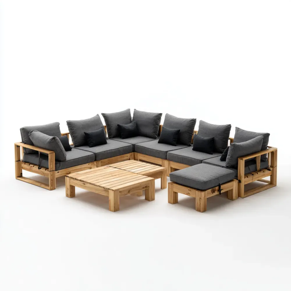 Conjunto de Sofá de Jardín Madera 250x75x65 cm – Gris Oscuro – Diseño Moderno