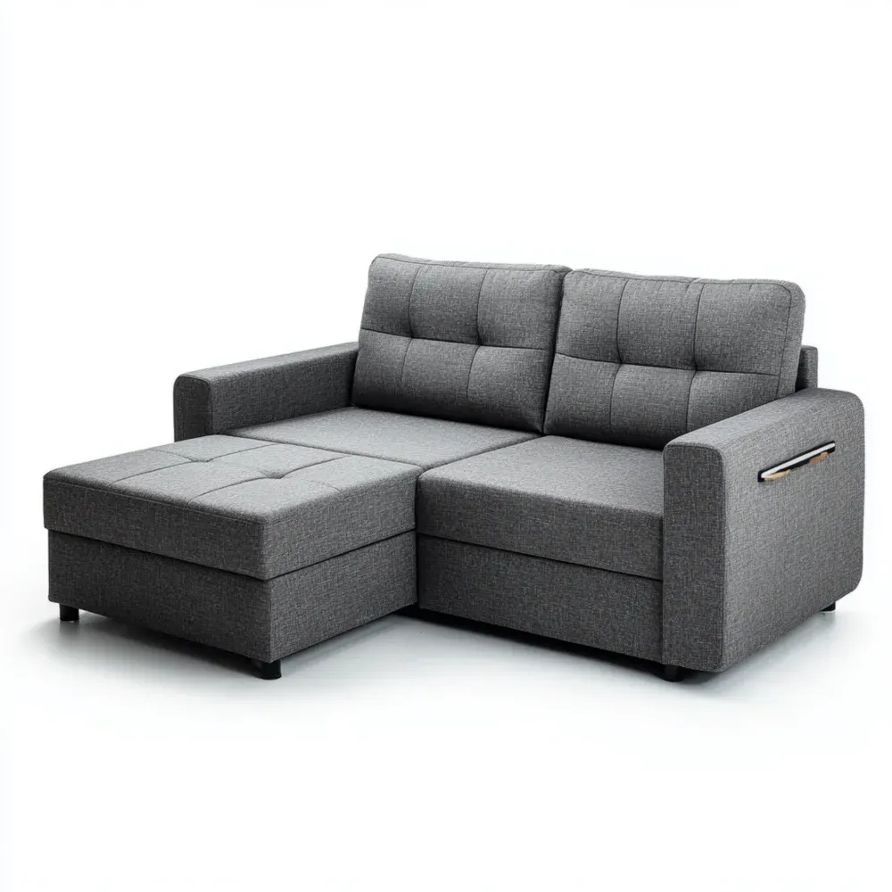 Sofá esquinero tapizado en tela 200x140x90 cm – Gris Oscuro – Diseño moderno