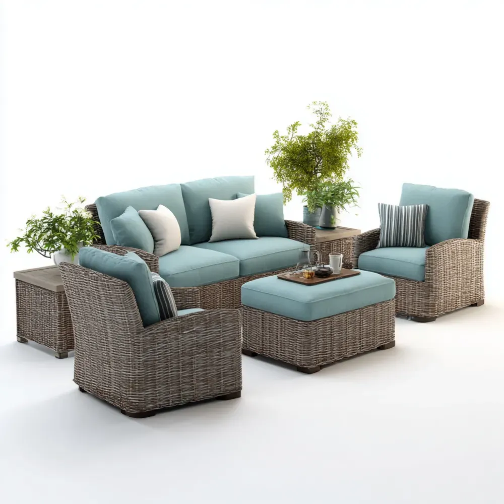 Juego de Sofás de Jardín Ratán Sintético 210x80x75 cm – Azul/Gris – Estilo Contemporáneo