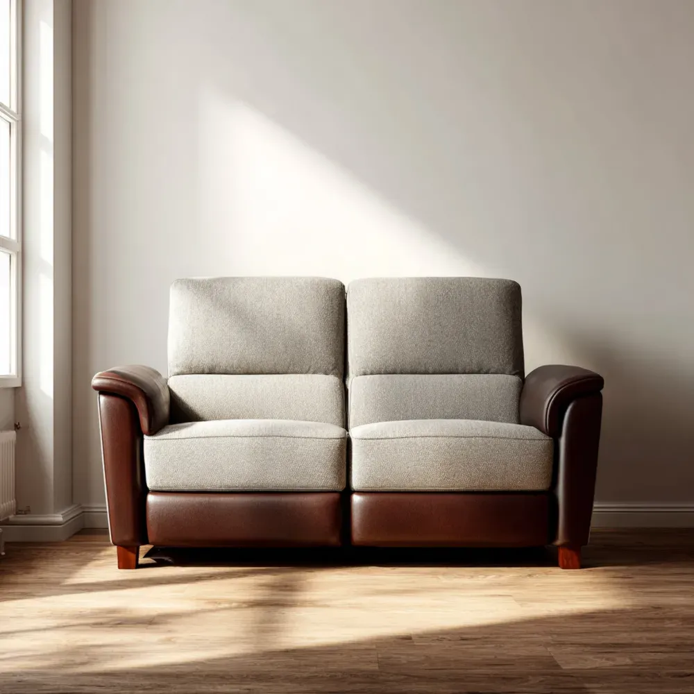 Sofá de dos plazas 150x90x85 cm - Tela y Cuero - Marrón y Beige