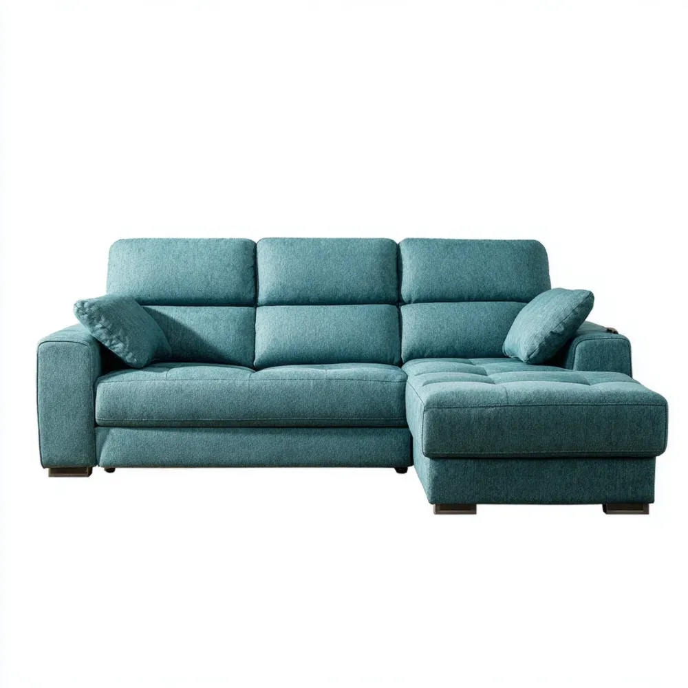 Sofá esquinero tapizado en tela 250x150x90 cm - Verde Azulado - Diseño moderno