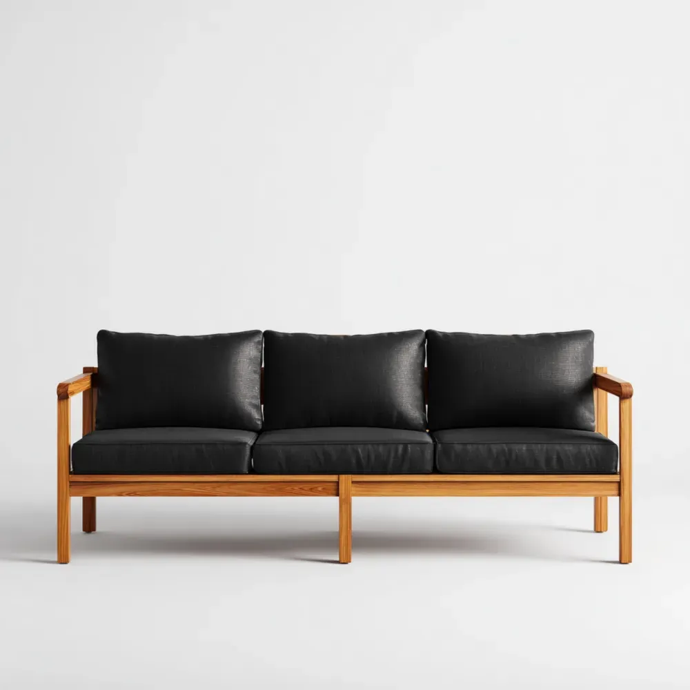 Sofá de jardín 200x75x80 cm Madera Cojines Removibles - Negro