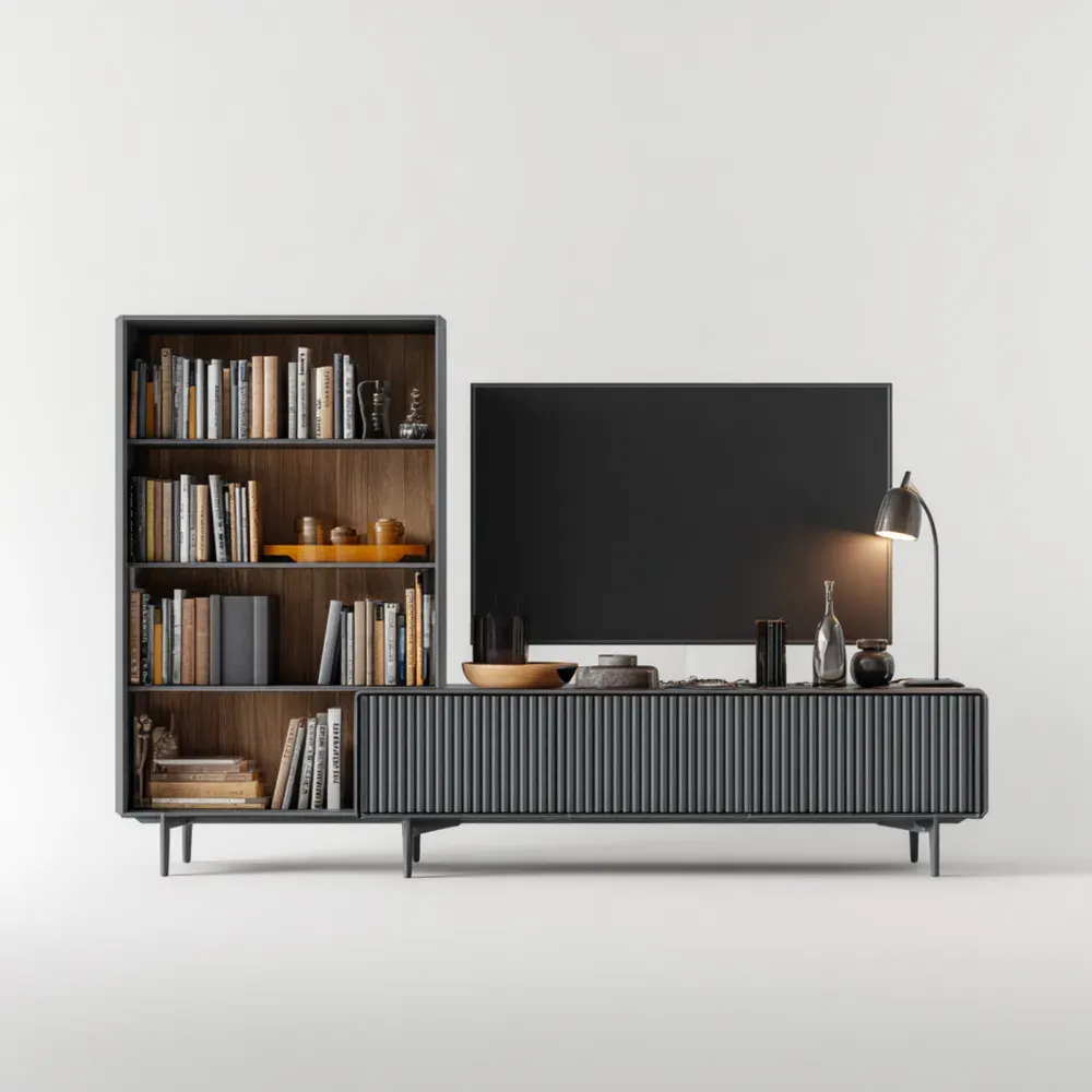 Mueble para TV de madera y metal 180x45x160 cm - Negro - Estilo Moderno