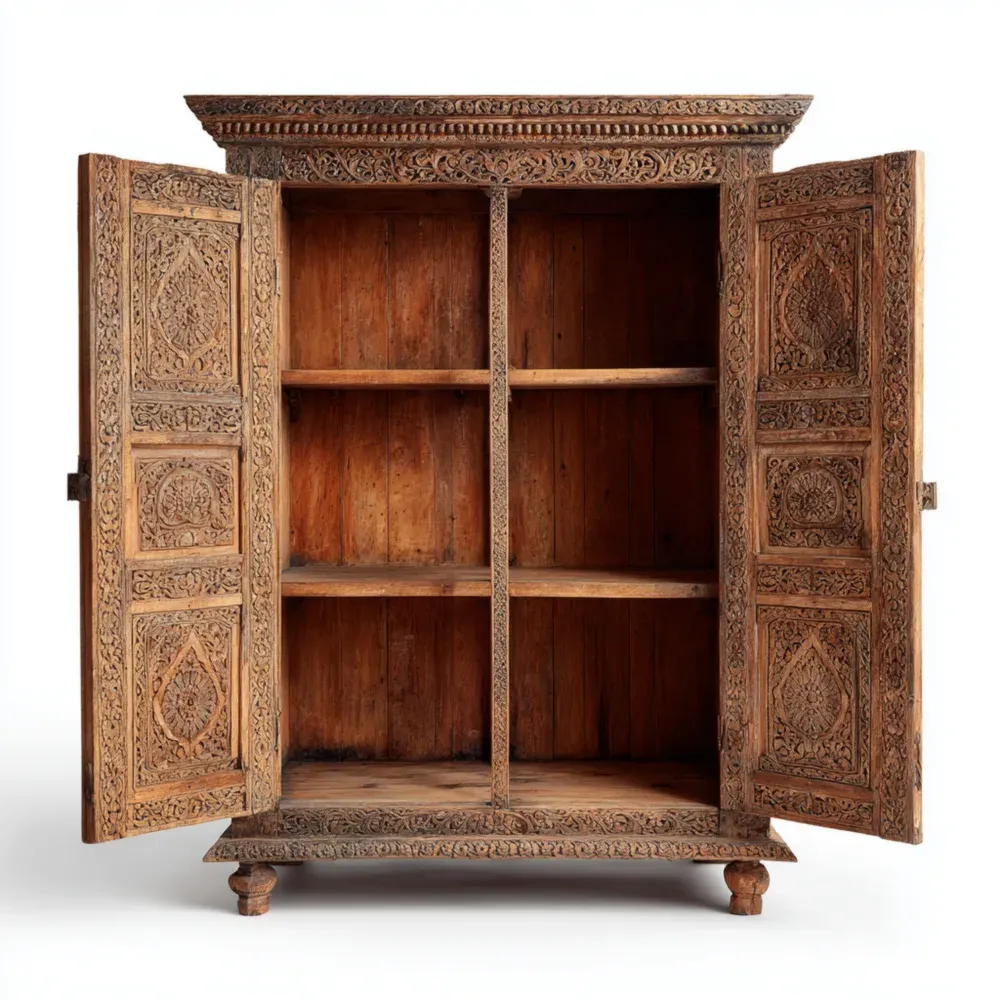 Armario de Madera Tallada Estilo Tradicional 120x180x50 cm - Marrón