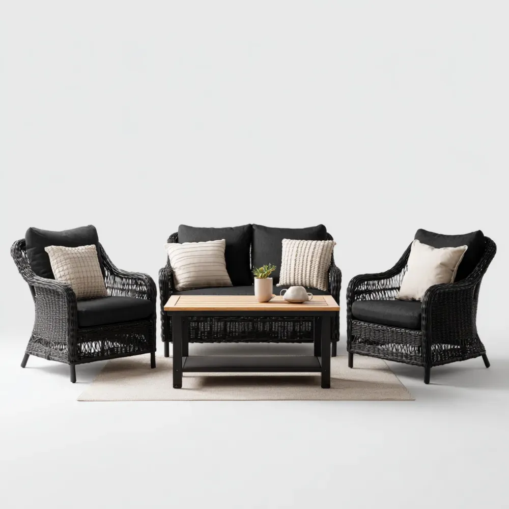 Conjunto de Sofás de Jardín Ratán Sintético 140x70x75 cm - Negro