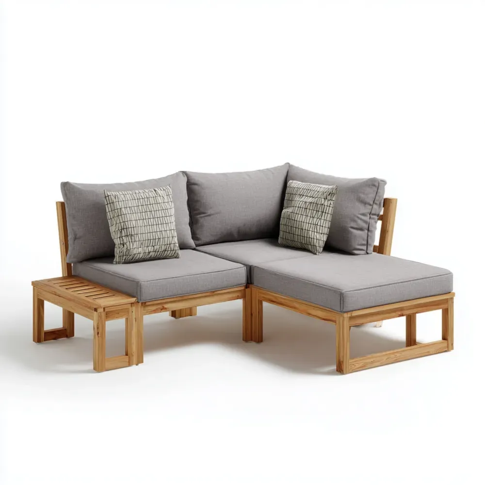 Conjunto de Sofás de Jardín Madera de Teca 200x70x64 cm – Gris – Diseño Contemporáneo