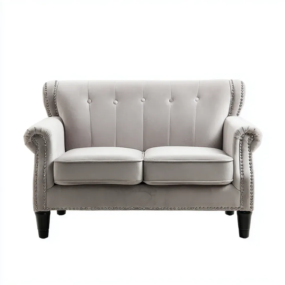 Sofá de 2 plazas 140x90x85 cm – Gris Claro – Diseño Clásico