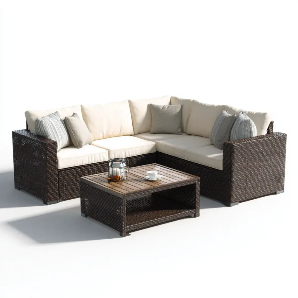 Conjunto de sofá de jardín de ratán 200x200x75 cm - Marrón/Beige - Diseño contemporáneo