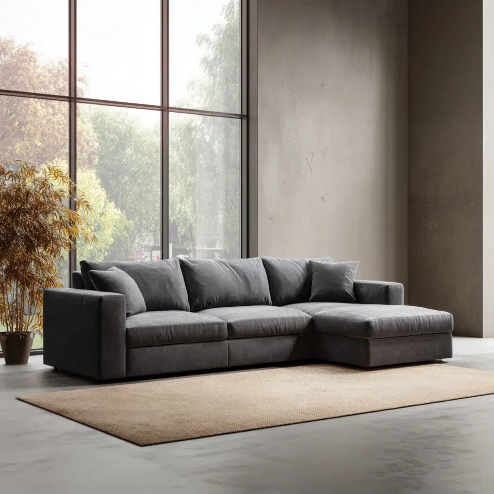 Sofá seccional de terciopelo 300x200x85 cm - Gris Oscuro - Diseño contemporáneo