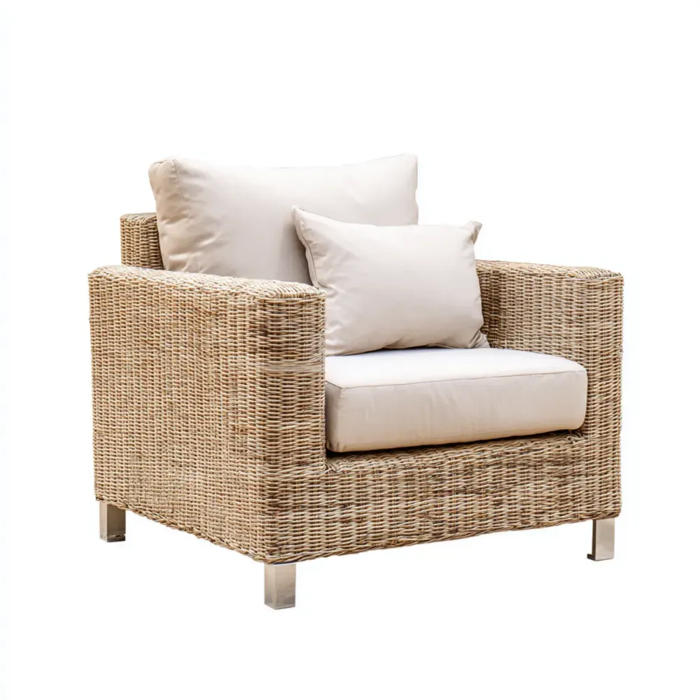 Sillón de Ratán Sintético 75x80x85 cm Cojín Blanco - Diseño Moderno para Jardín