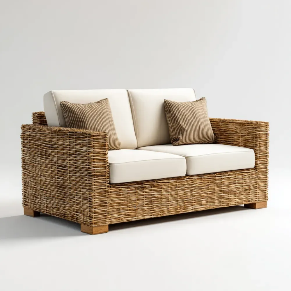 Sofá de Jardín de Mimbre Tejido 160x80x75 cm - Beige - Estilo Rústico