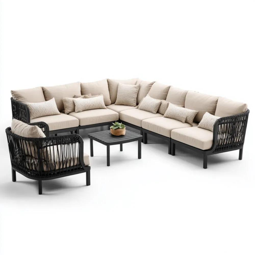 Juego de Sofás de Jardín Rincón Ratán Sintético 240x240x75 cm Beige - Diseño Contemporáneo