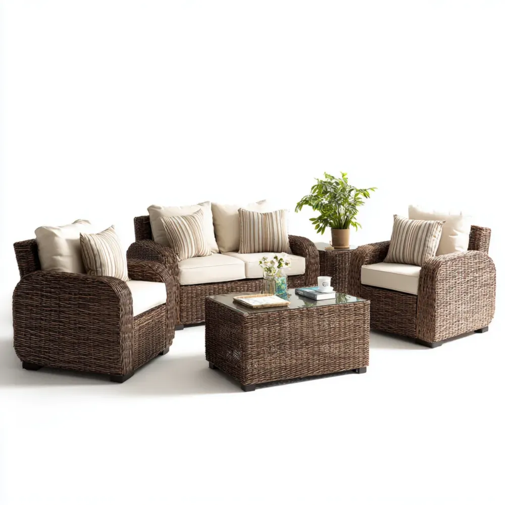 Conjunto de Sofás de Jardín Ratán Sintético 130x75x70 cm Cojines Beige Diseño Contemporáneo