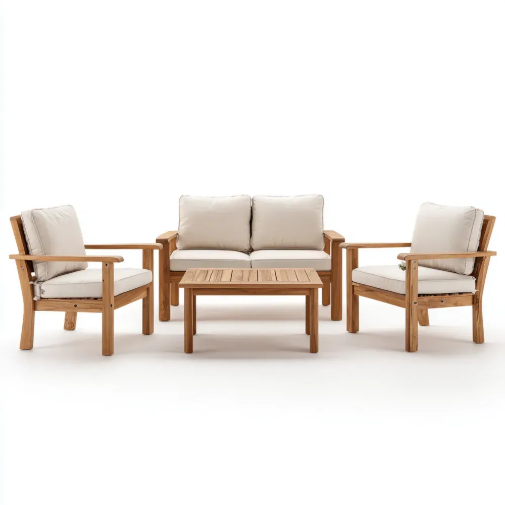 Set de Sofás de Jardín Madera de Teca 120x76x75 cm Cojines Beige – Diseño Moderno