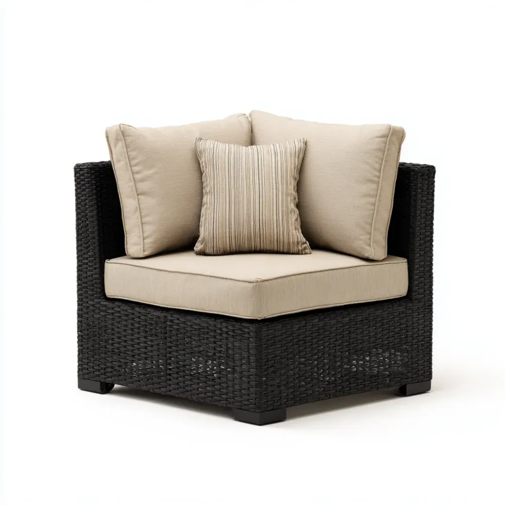Sillón de Rincón de Jardín Ratan Sintético 75x75x70 cm - Beige/Negro - Diseño Moderno