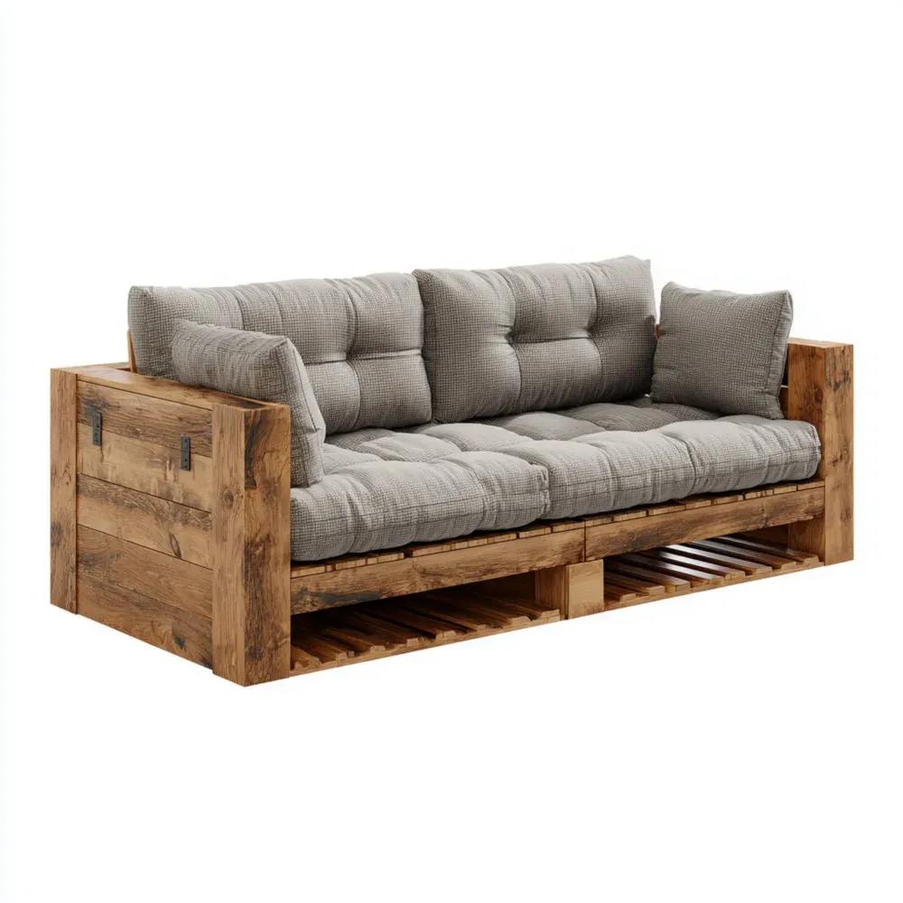 Sofá de jardín 190x80x75 cm Madera Maciza Cojines Gris – Diseño Rústico