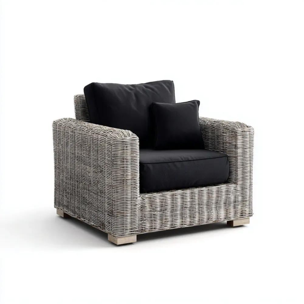 Sillón de jardín Ratán 85x90x75 cm – Gris/Negro – Diseño Contemporáneo