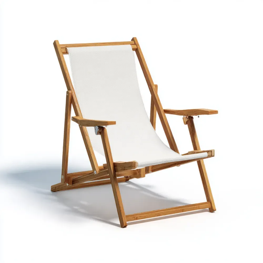 Silla de jardín plegable de madera y tela 60x70x80 cm - Blanco - Diseño clásico
