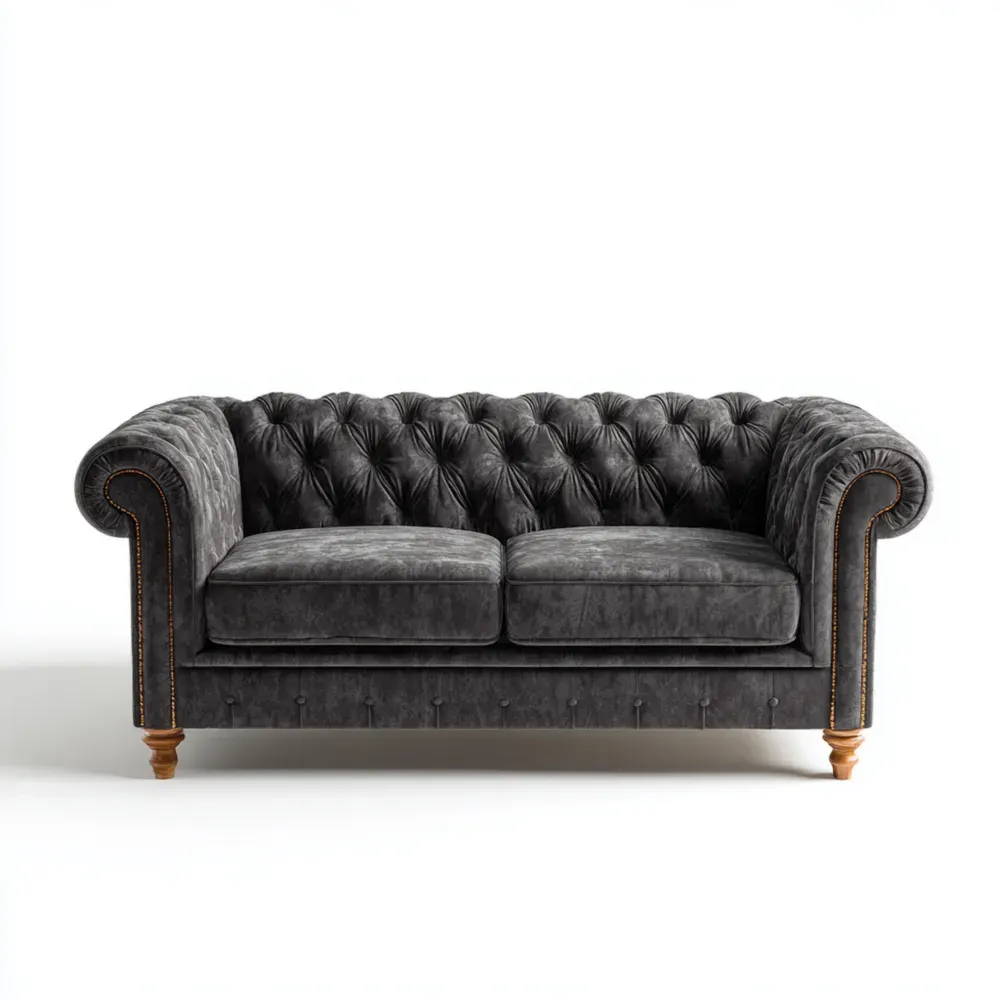 Sofá de dos plazas 180x85x75 cm - Tapizado de terciopelo - Gris Oscuro - Diseño clásico