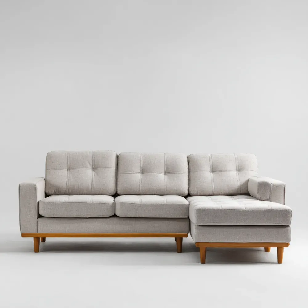 Sofá Seccional 3 Plazas 240x150x85 cm Tapizado en Tela – Gris Claro – Diseño Contemporáneo