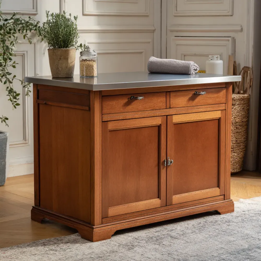 Isla de Cocina de Madera 90x60x85 cm - Marrón - Estilo Clásico