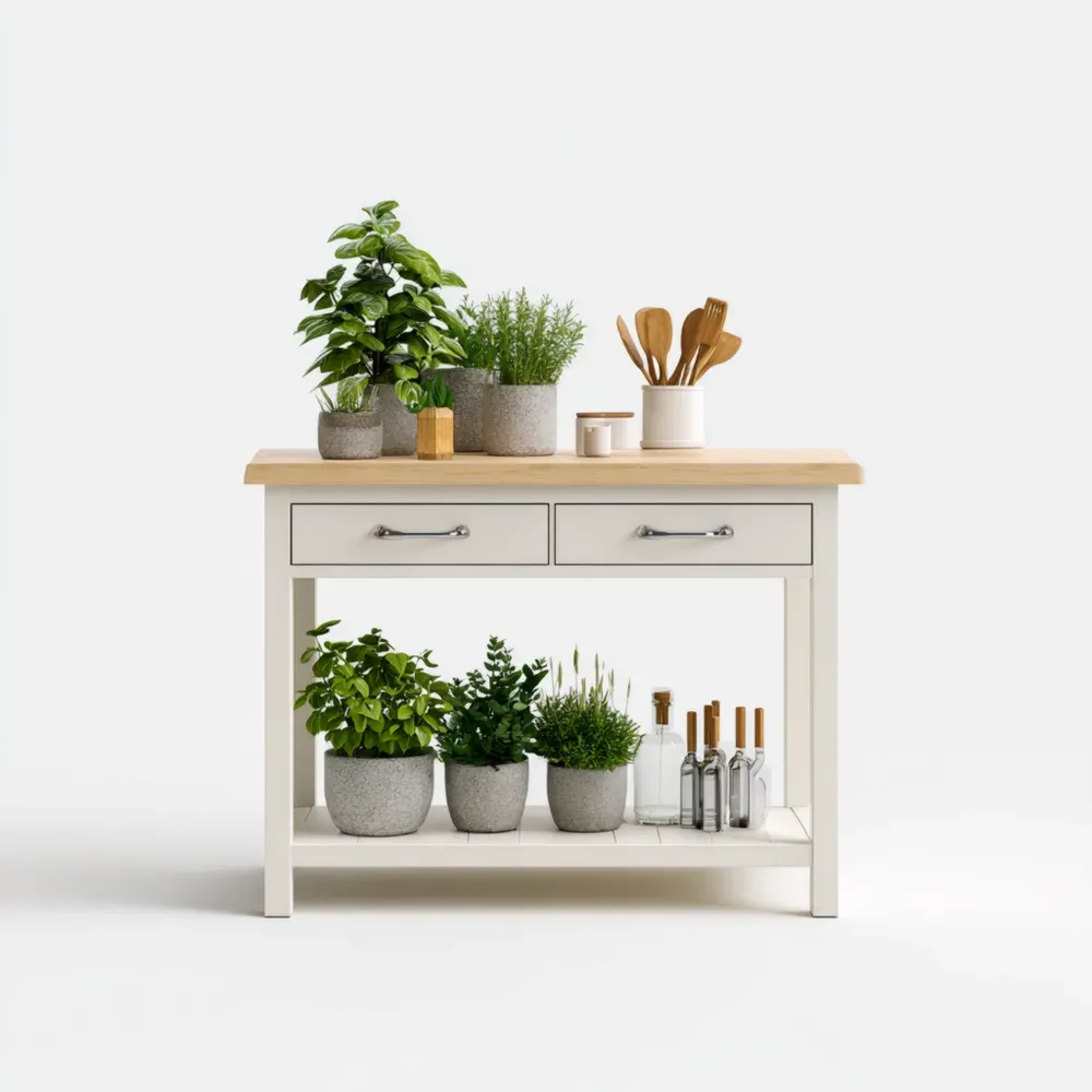 Isla de cocina de Madera 120x60x90 cm – Blanca/Natural – Estilo Clásico