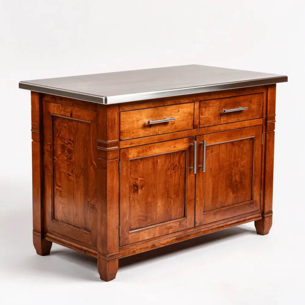 Isla de Cocina Madera con Encimera de Acero Inoxidable 120x60x90 cm