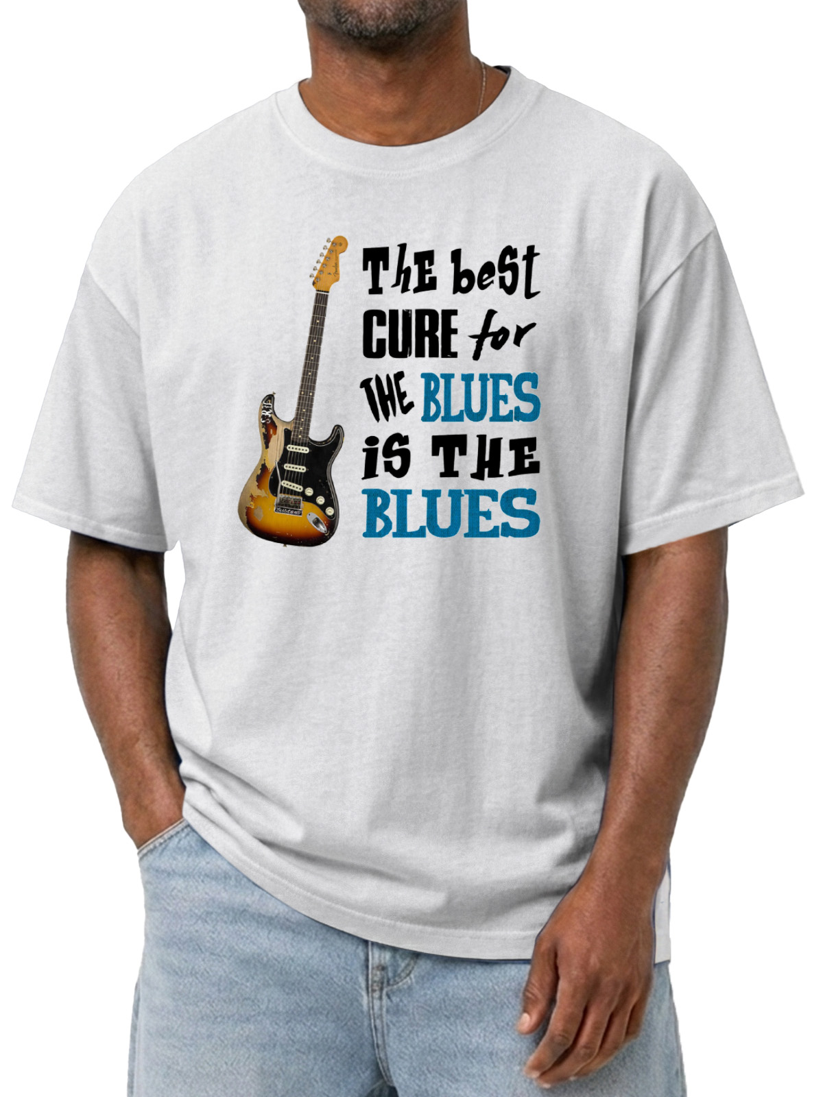 The Best Cure For The Blues Is The Blues Classic Printed Washed Short Sleeve T-Shirt