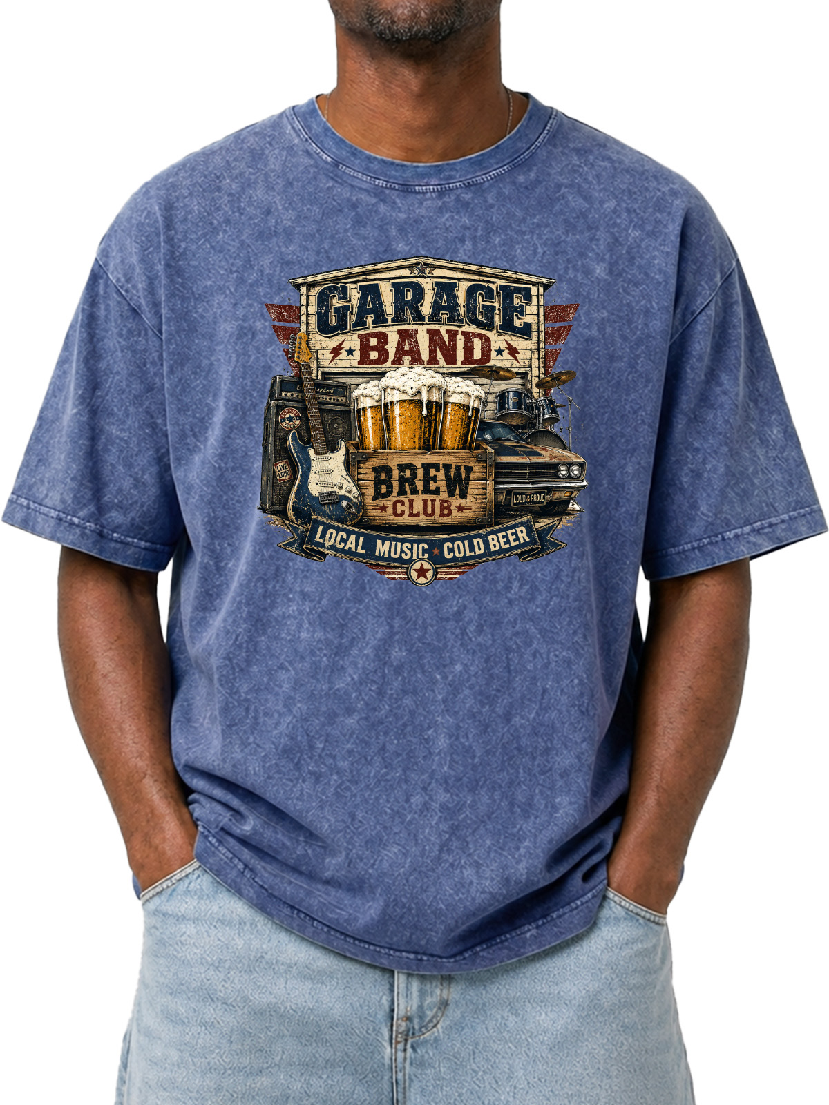 Vintage GARAGE BAND Printed Washed Short Sleeve T-Shirt