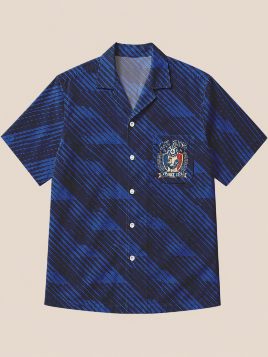 Men’s Blue France 2026 Soccer Fan Graphic Cuban Collar Button Down Shirt