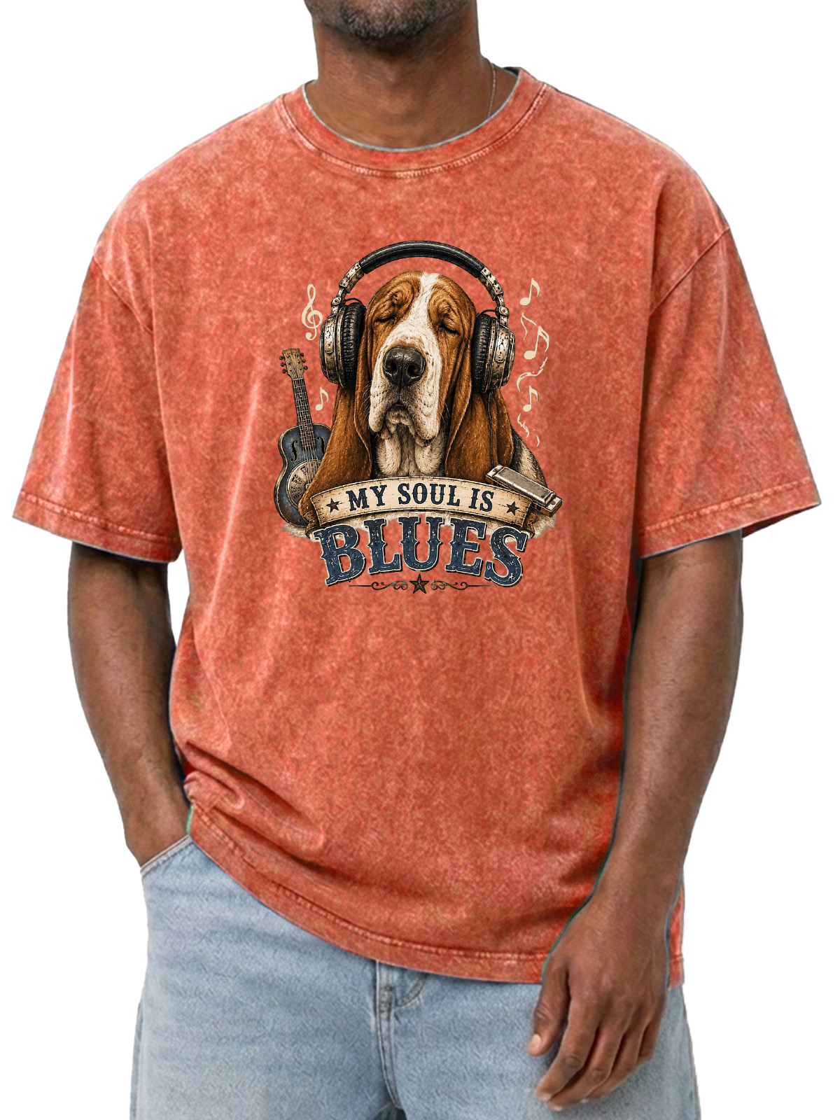 Fun MY SOUL IS BLUES Printed Short-sleeved T-shirt