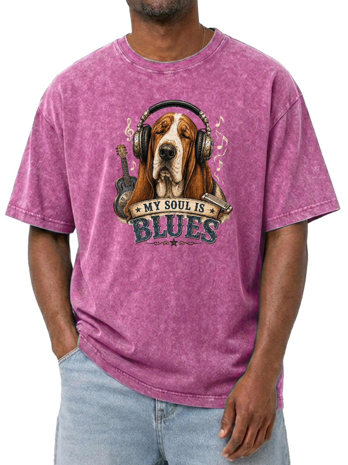 Fun MY SOUL IS BLUES Printed Short-sleeved T-shirt