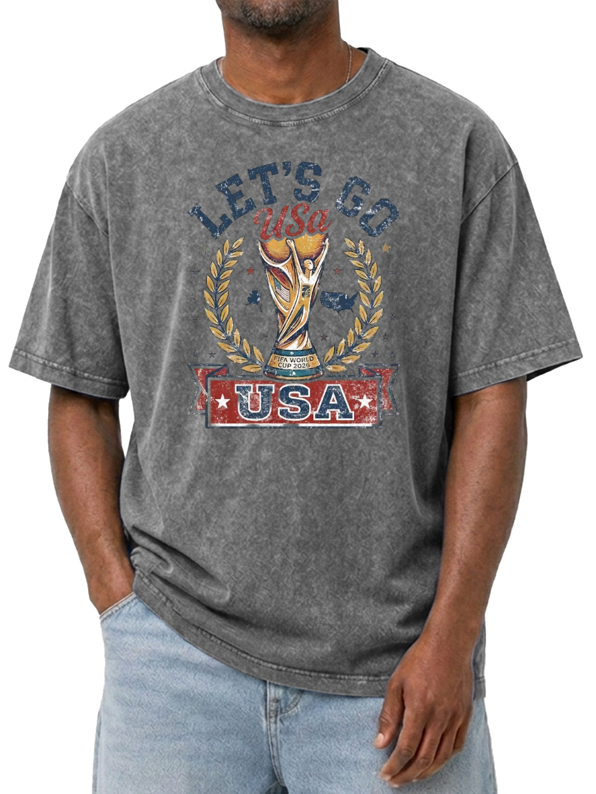 Men’s Oversized Vintage Washed USA Soccer Champion Graphic Tee