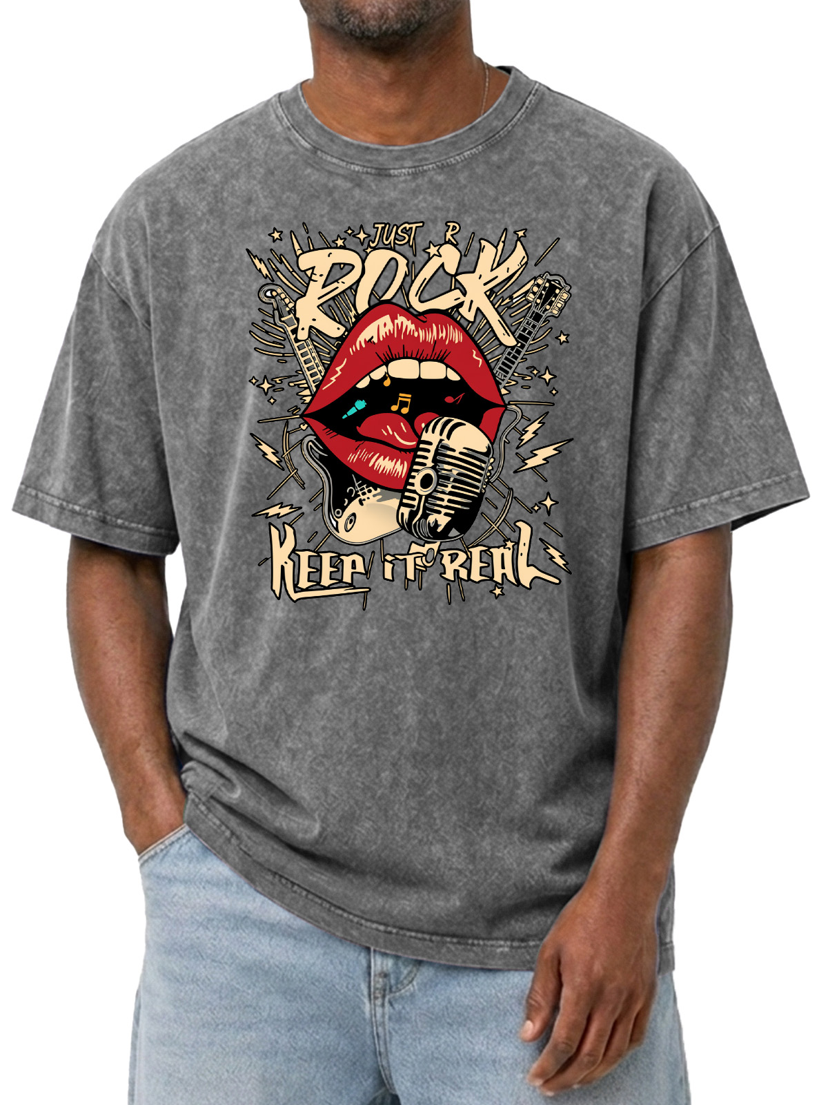 Rock Keep It Real Graphic Washed Short-sleeve T-shirt