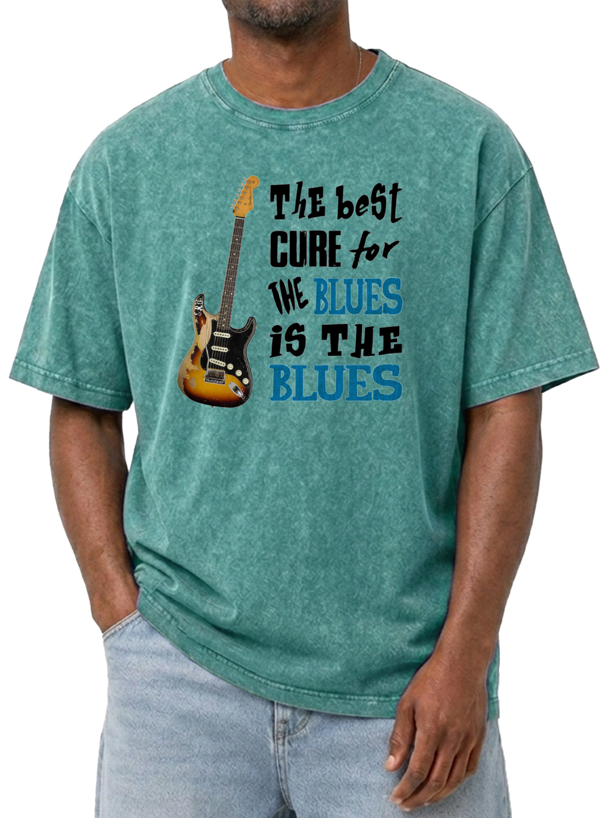 The Best Cure For The Blues Is The Blues Classic Printed Washed Short Sleeve T-Shirt
