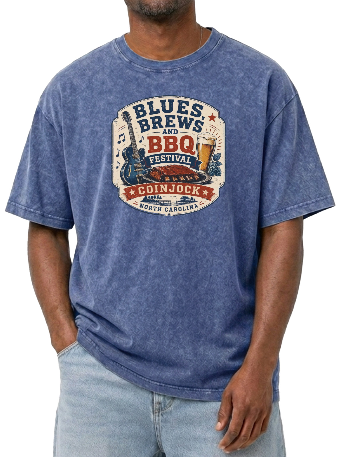 BLUES BREWS AND BBQ Printed Washed Cotton Tee