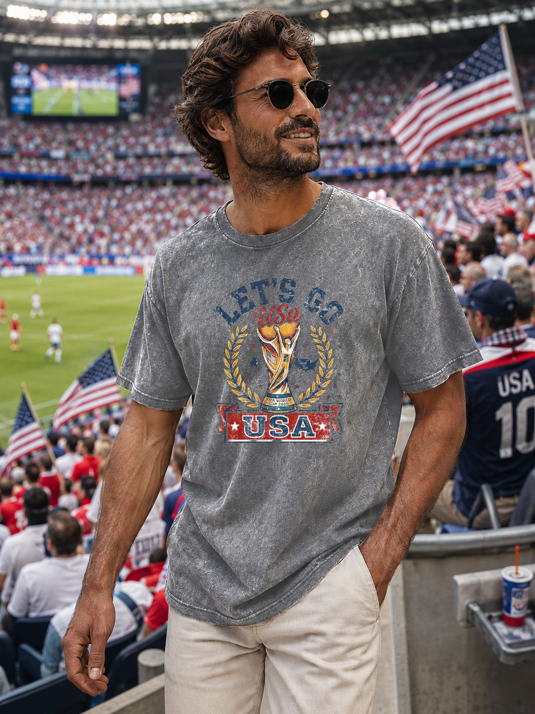 Men’s Oversized Vintage Washed USA Soccer Champion Graphic Tee