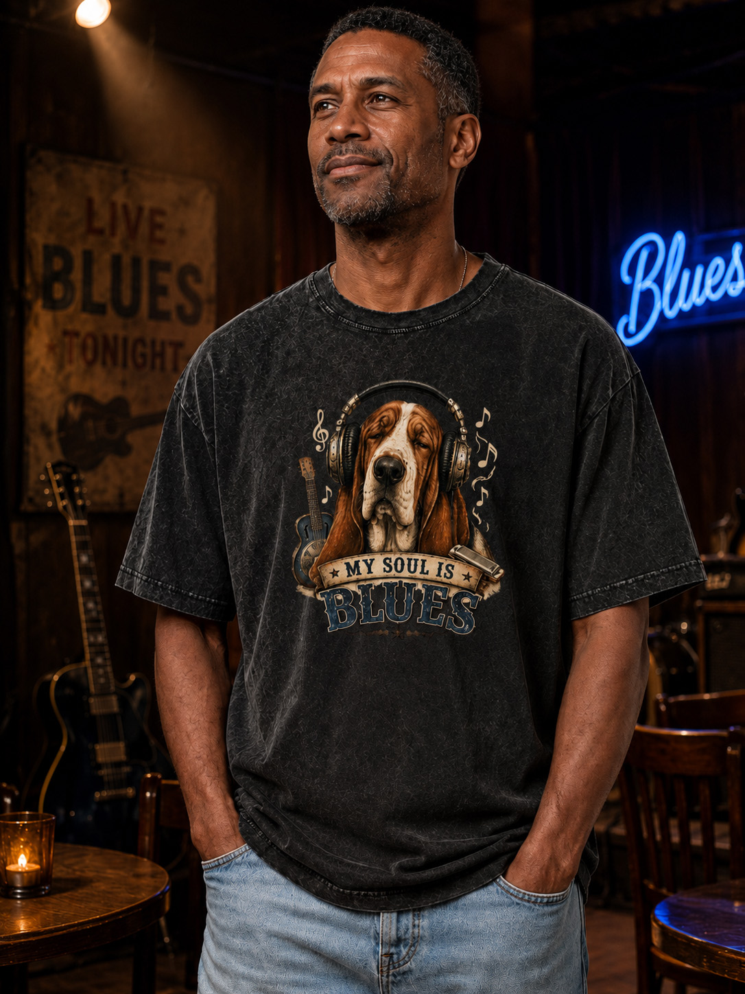 Fun MY SOUL IS BLUES Printed Short-sleeved T-shirt