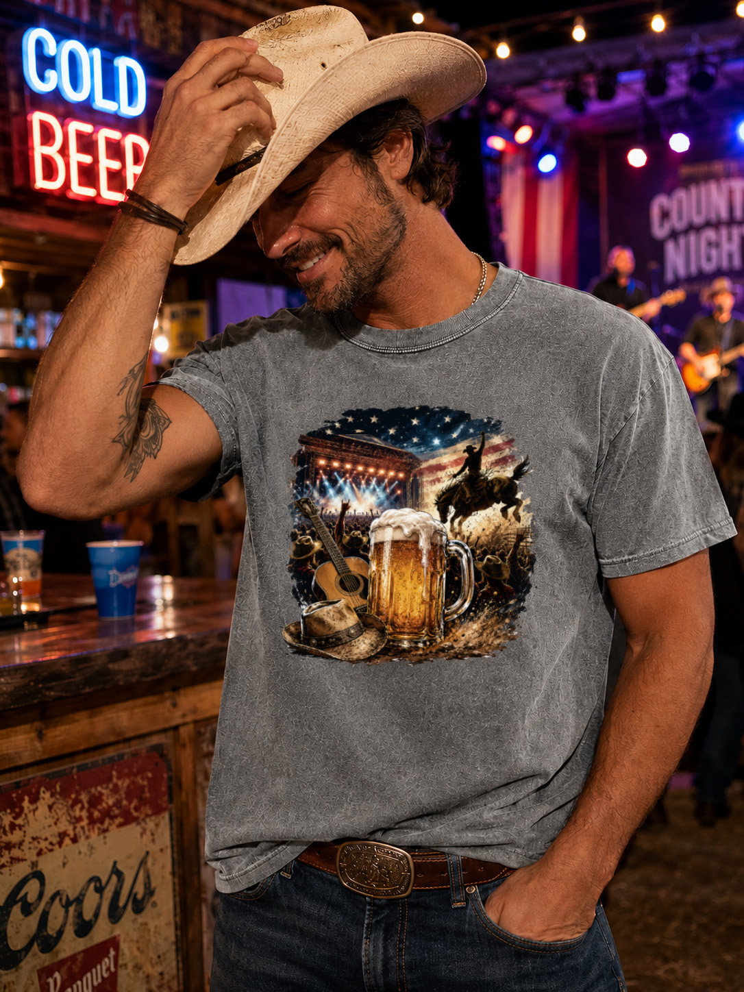 Vintage Country Music Beer Wash Cotton Tee