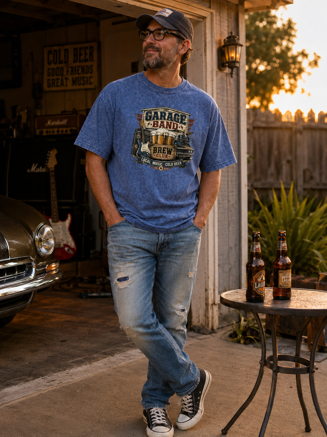 Vintage GARAGE BAND Printed Washed Short Sleeve T-Shirt