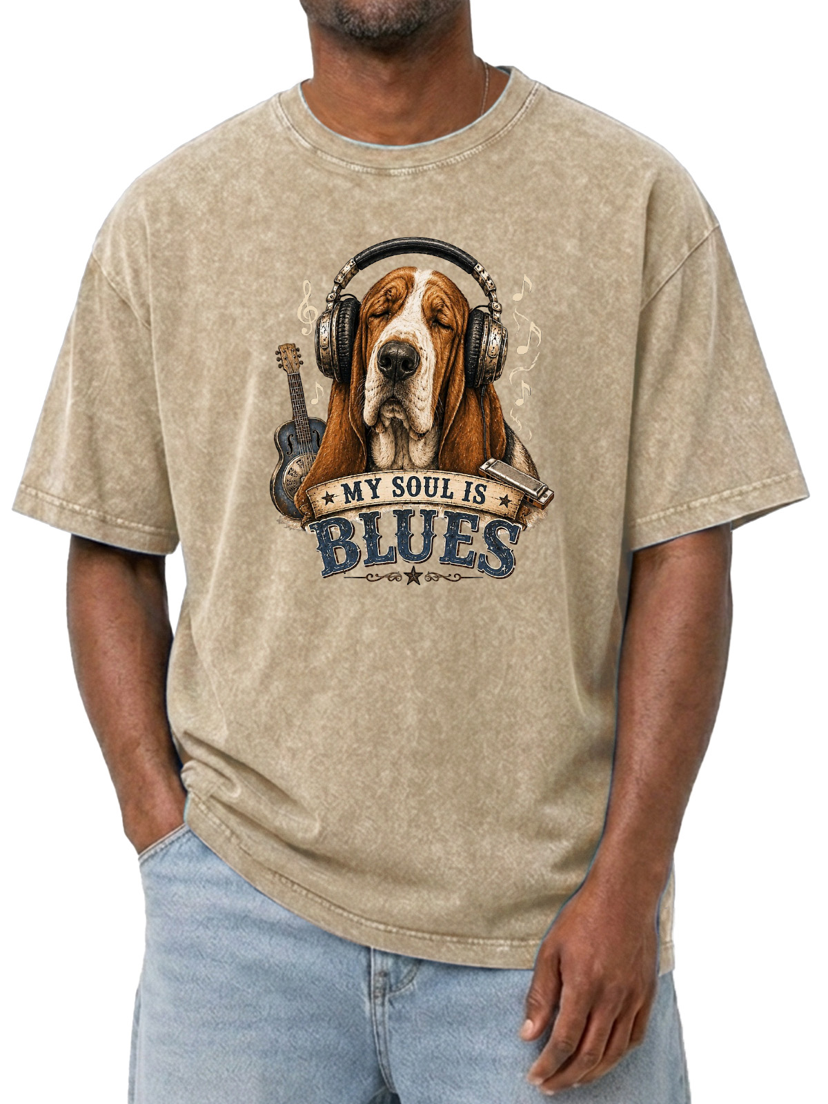 Fun MY SOUL IS BLUES Printed Short-sleeved T-shirt