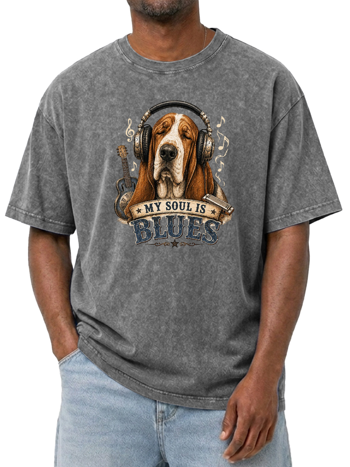 Fun MY SOUL IS BLUES Printed Short-sleeved T-shirt