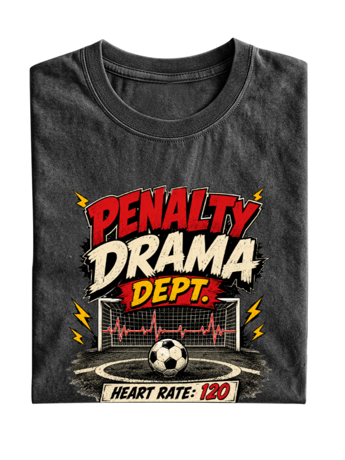 Men’s Vintage Washed Oversized T-Shirt with Penalty Drama Soccer Graphic